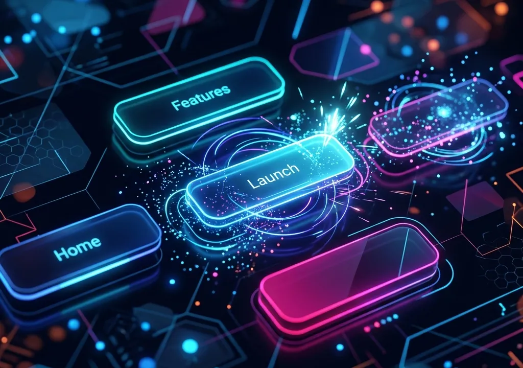 Close-up of a sleek digital button with a smooth ripple animation and glowing neon lines