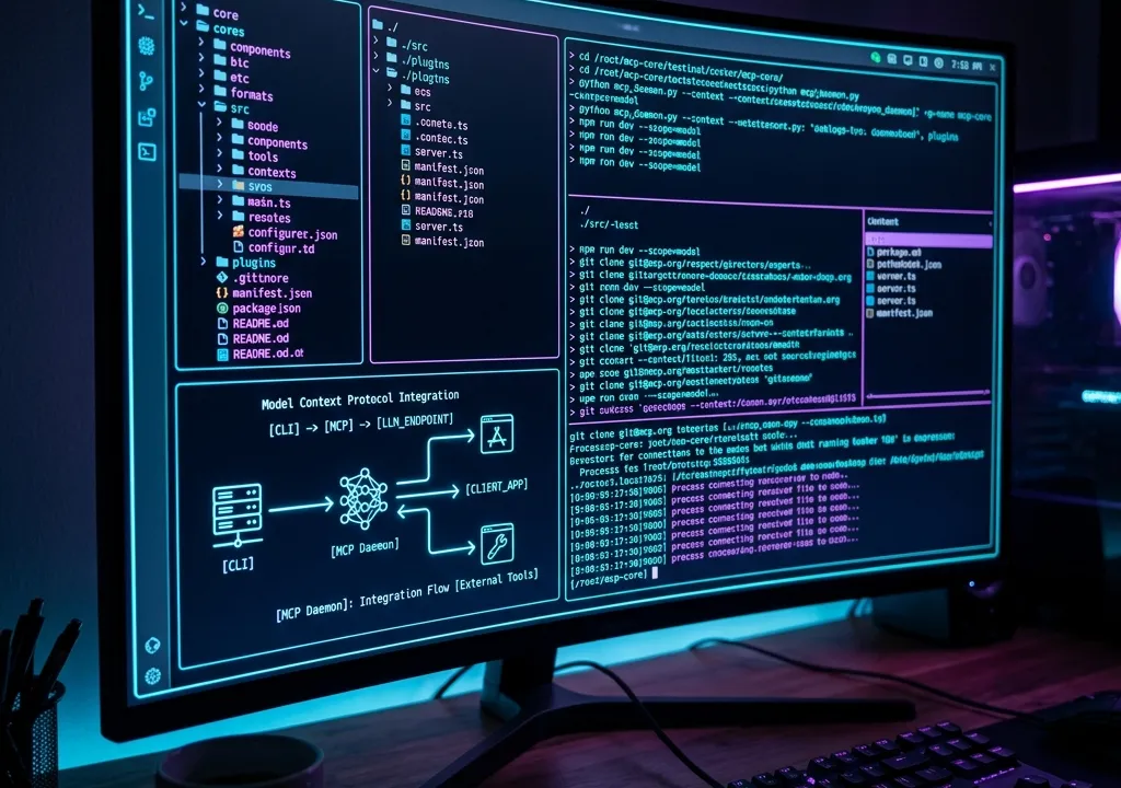Terminal interface showcasing Model Context Protocol tree structure with cyan accents