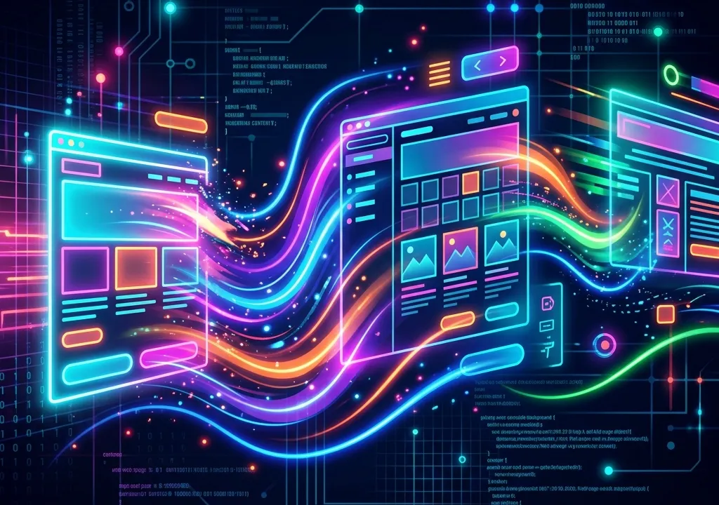 Abstract representation of pages morphing into each other with neon trails