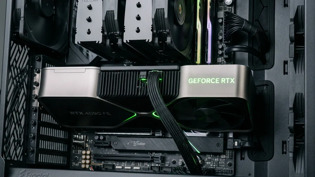 Placa de vídeo Nvidia GeForce RTX instalada em um gabinete de PC de alta performance